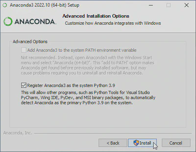 Anaconda3 Setup Advanced Installation Options