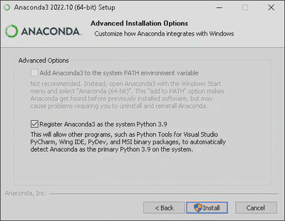Anaconda3 Setup Advanced Installation Options