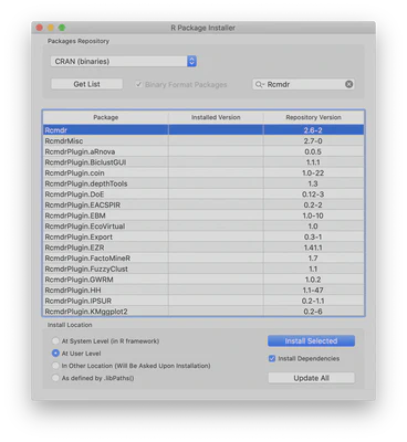 R Package Installer for Rcmdr