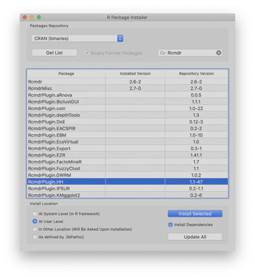 R Package Installer for RcmdrPlugin.HH