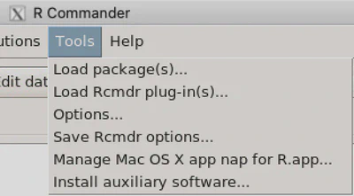 R Commander Tools Menu Item.