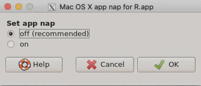 Mac OS X app nap for R.app Window.