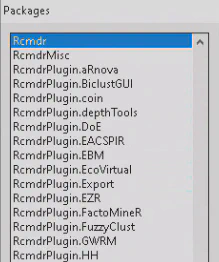 R GUI Select the Rcmdr package to be installed.