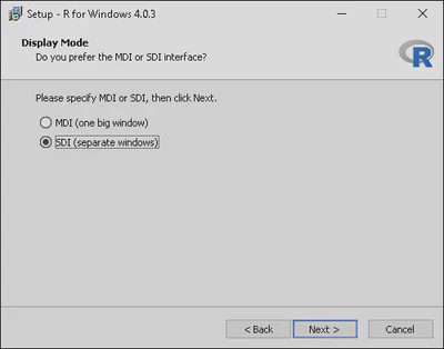 R Installation Display Mode Selection.