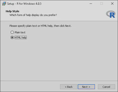R Installation Help Style Selection.